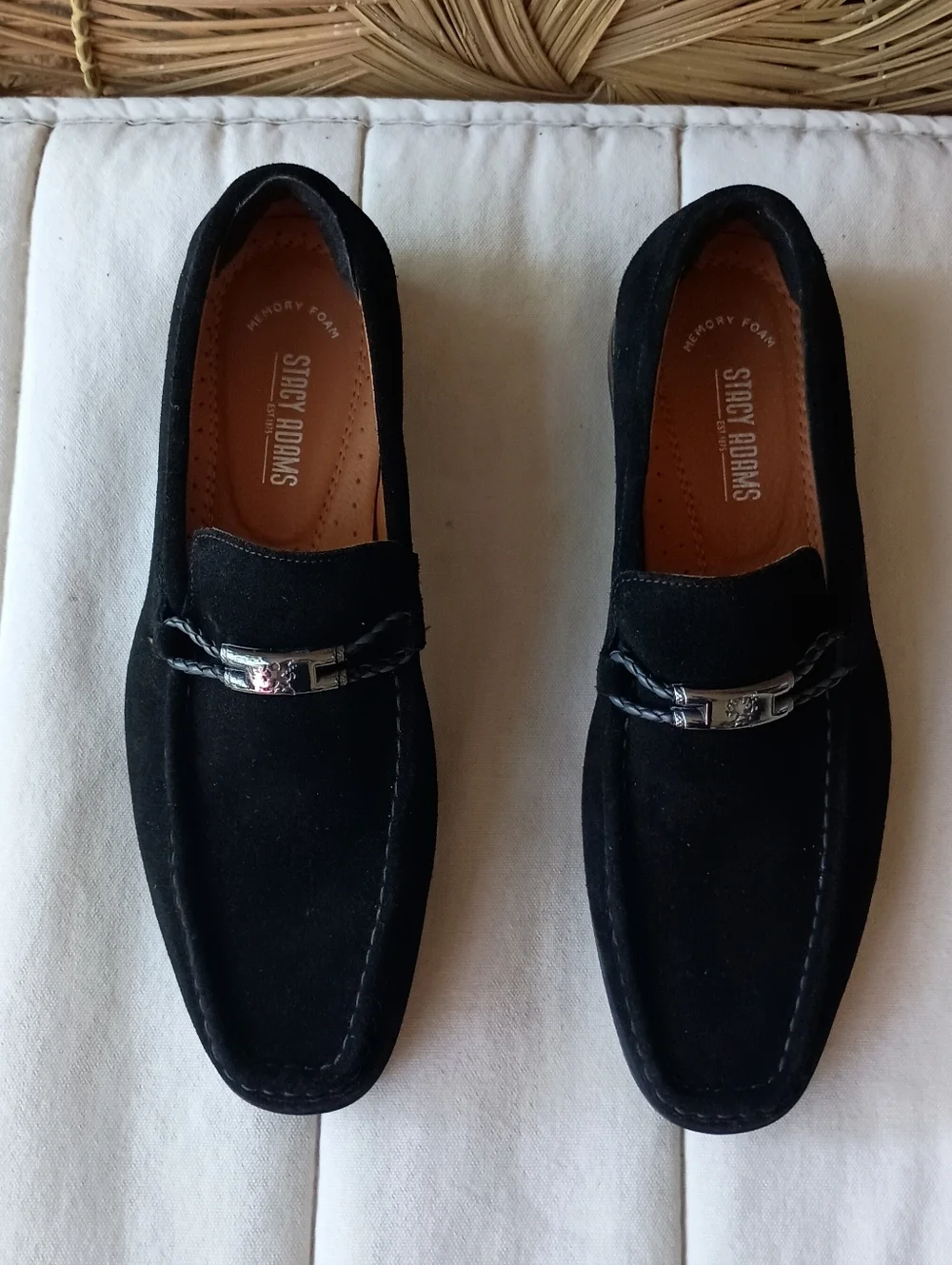 Stacy Adams Men's Black Suede Slip-On Loafers with Silver Bit Hardware_9